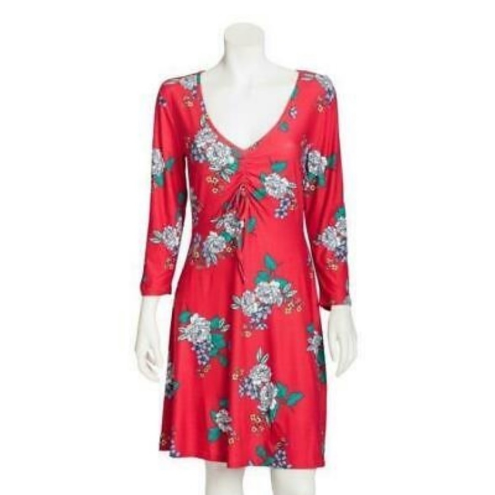 Bobbie Brooks Red Floral v-neck dress